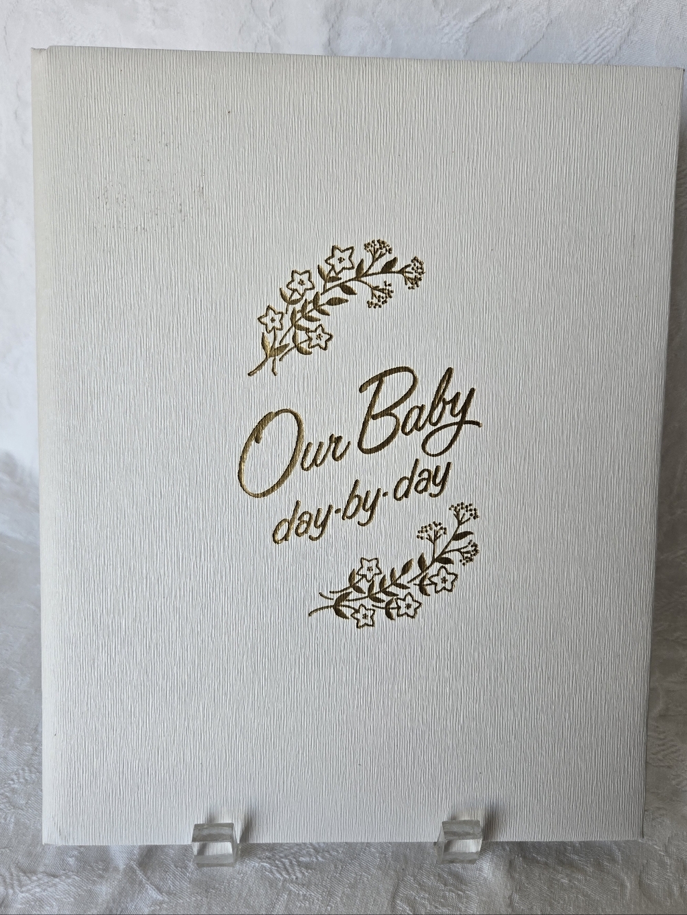 Vintage 1972 Our Baby Day-By-Day Album - Gold Script on Ivory, Unused